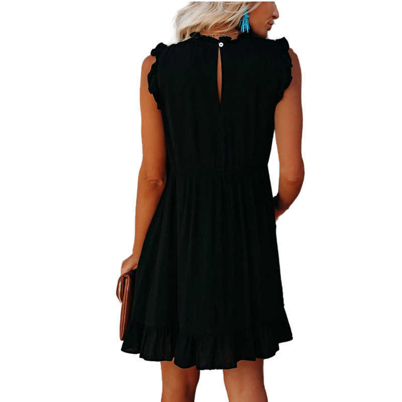 Summer Dres Sleeveless Sundresses Elegant Vintage Ladies Ruffle Beach Blue Mini Dresses Vestido De Mujer Y2k 210623