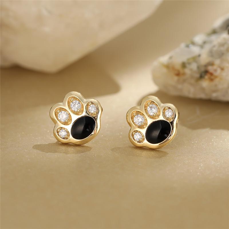 Stud Cute Cat Dog Claw Earrings White Zircon Small Vintage Gold Color Black Footprint For Women Minimalist, Golden;silver
Stud Cute Cat Dog Claw Earrings White Zircon Small Vintage Gold Color Black Footprint For Women Minimalist, Golden;silver