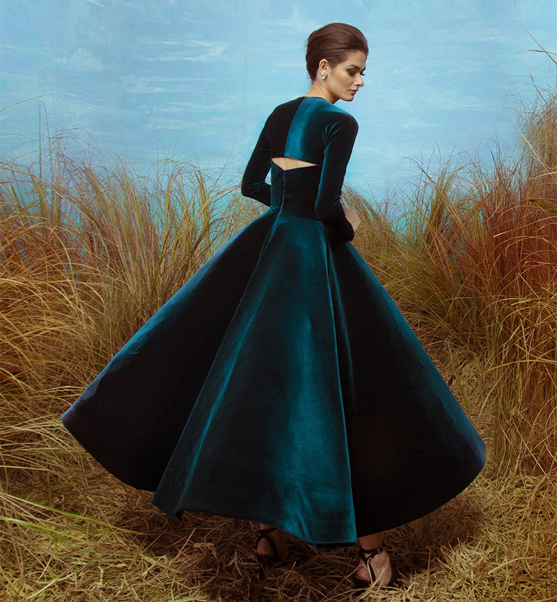 2022 Vintage Evening Dresses With Square Long-sleeves A Line Prom Dress Custom made Velvet Formal Party Gowns