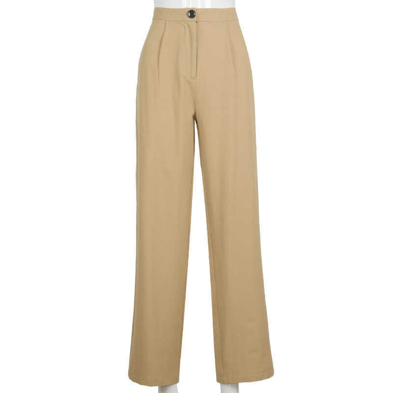 Streetwear Khaki Wide Leg Women Pants Casual Loose High Waist Flared Pants Ladies Long Trousers Pantalon Cargo Femme 211008