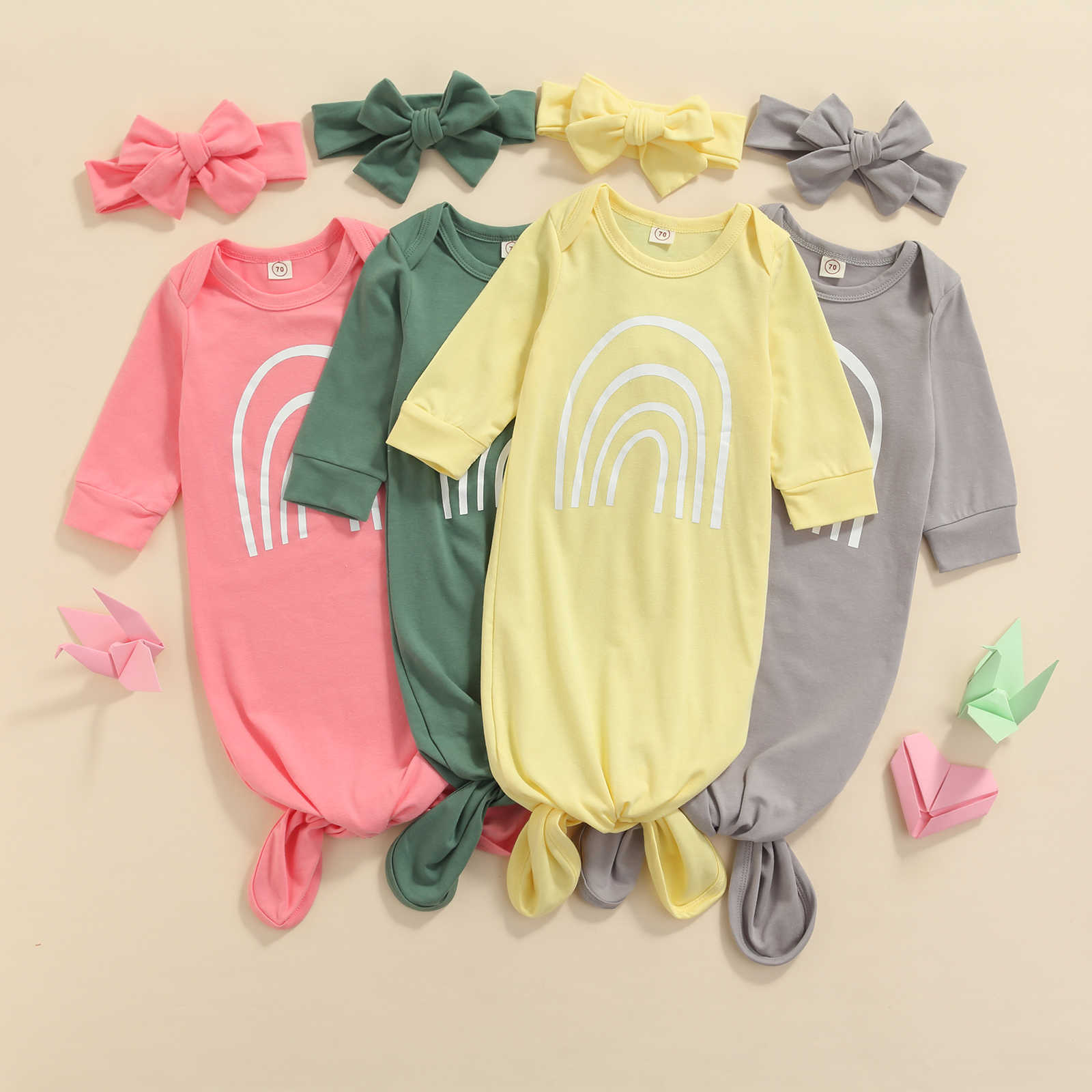 Fashion Newborn Baby Knotted Sleep Gown Long Sleeve Rainbow Print Sleeping Bag with Headband Spring Autumn Tollder Clothes H1019
Fashion Newborn Baby Knotted Sleep Gown Long Sleeve Rainbow Print Sleeping Bag with Headband Spring Autumn Tollder Clothes H1019