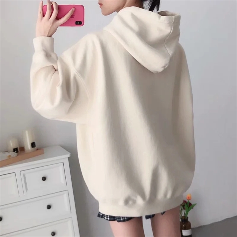 Oversize girls loose white hoodies fashion ladies elegant sweatshirts chic female vintage soft cotton sweatshirt women 201209