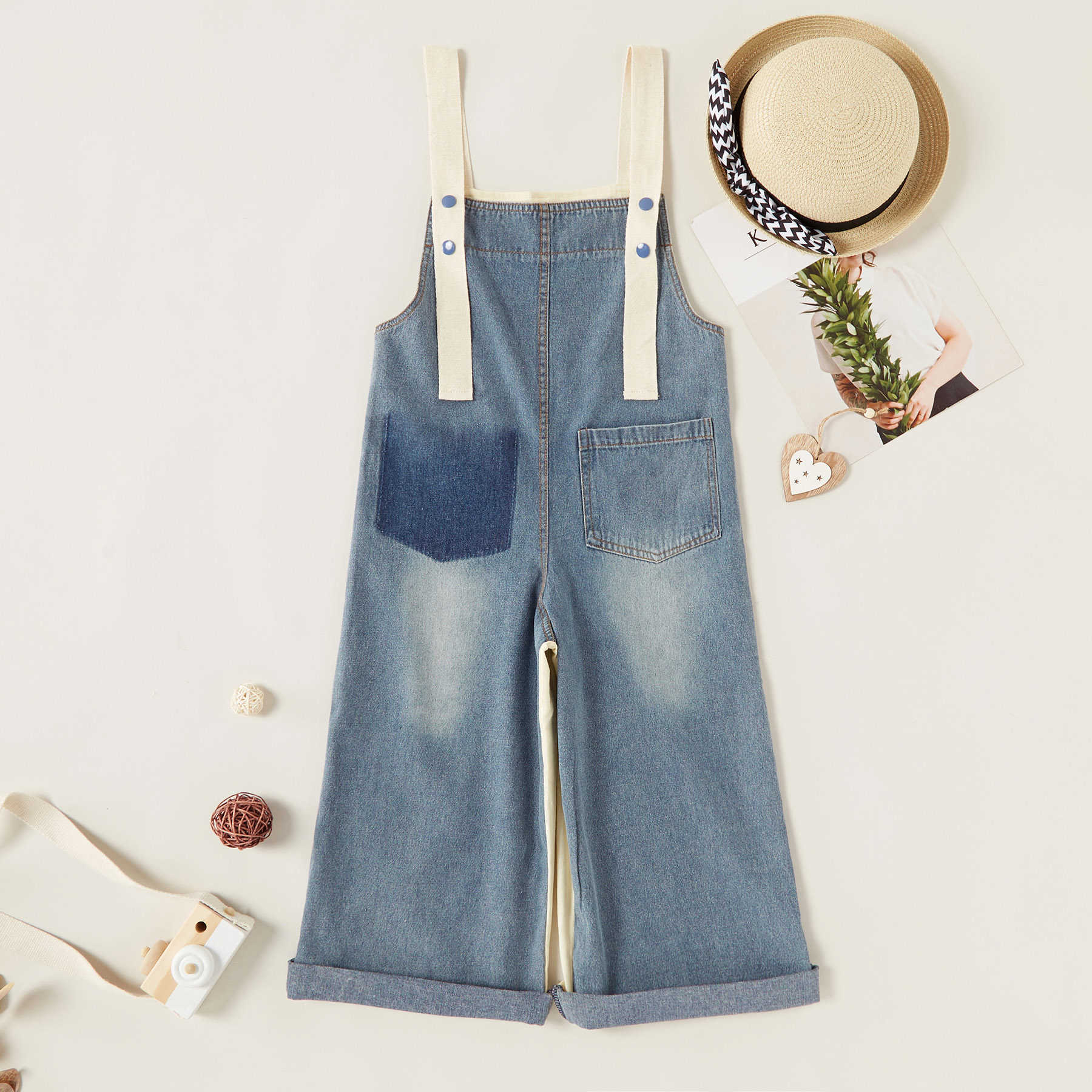 Spring and Summer Autumn Stylish Denim Strap Pants Bottoms Jeans for Girl Kids Clothes 210528