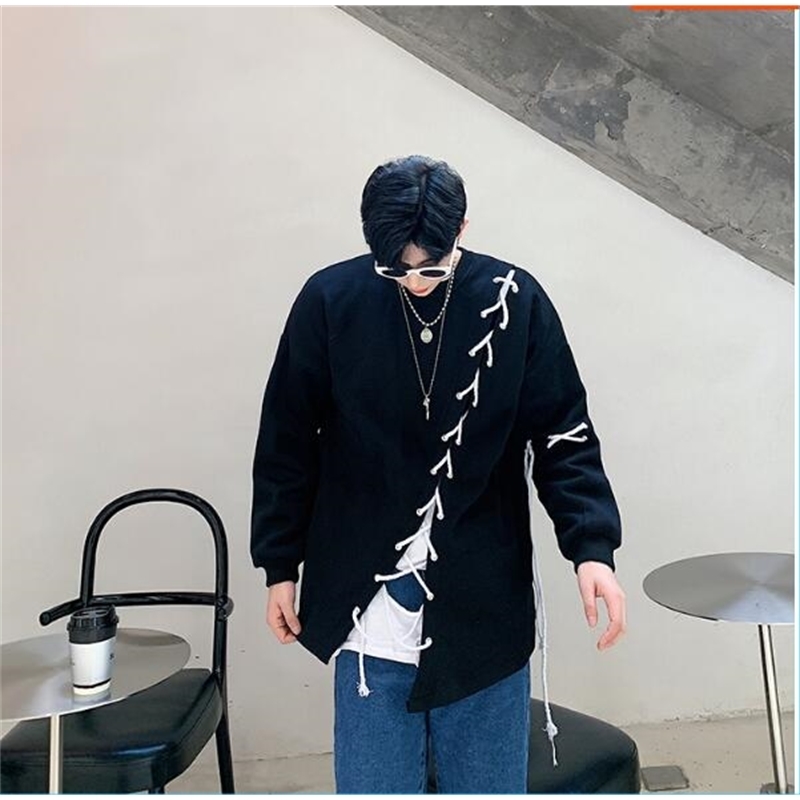 Autumn alternative belt joining loose mens hoodies streetwear casual fashion hip hop homme pullovers 201020
