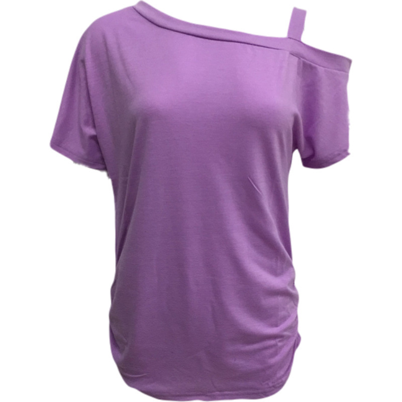 American Russian Cotton Offtheshoulder Summer Splice Slanting Collar Streets Sexy Fashion Short Sleeve Leisure Tshirt Woman T200614