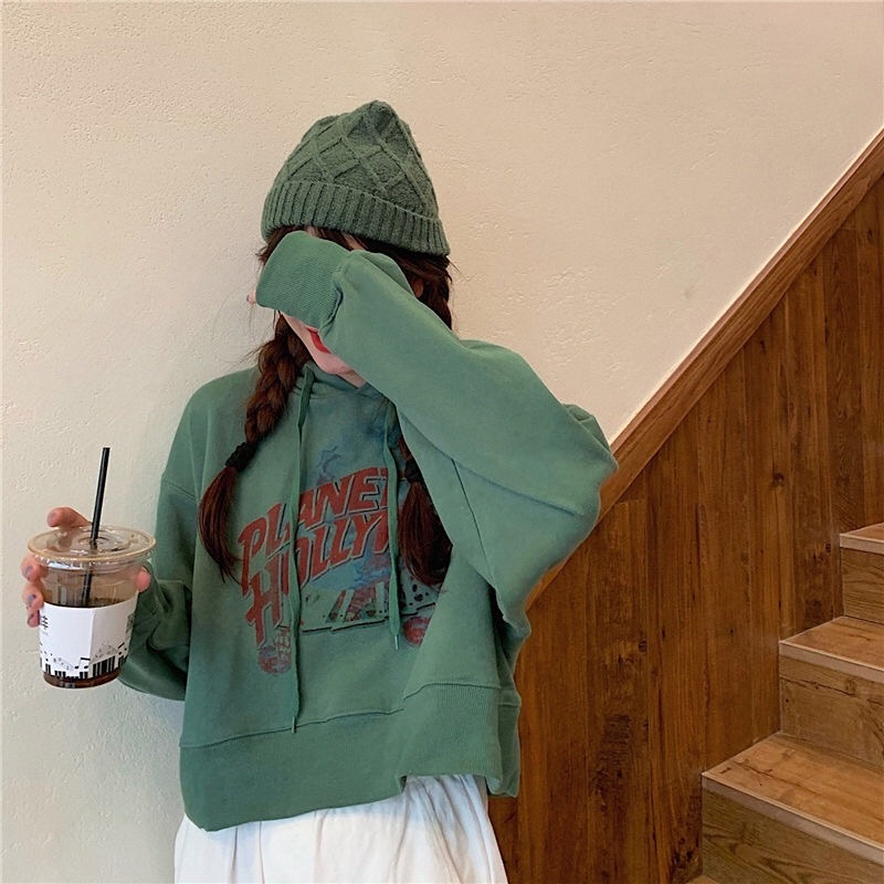 Short hooded sweatshirt Harajuku street ladies hoodie style Korean ladies long sleeve tops and shirts for women 201203
