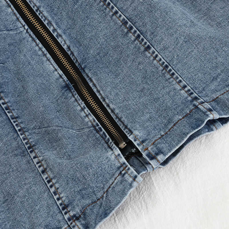 DEAT Women Denim Dress Fashion Spring Summer Ladies Vintage A-line Sling Denim Dress HR369 210709