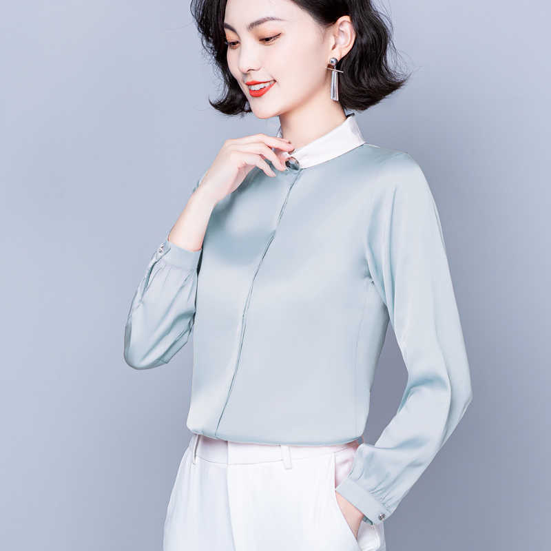Korean Silk Women Shirts Long Sleeve Blouses Office Lady Satin White Shirt Tops Plus Size Blusas Femininas Elegante 210531