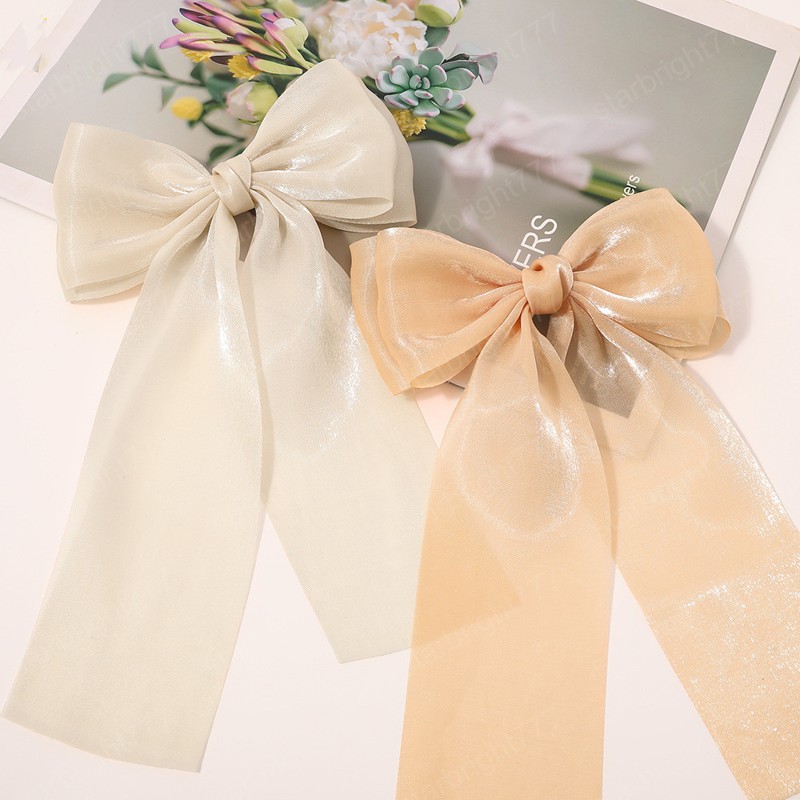 Fashion Bowknot Hairclip For Woman Bright Silk Yarn Streamers Vintage Hair Rope Hairpin Female Hair Scrunchies Hair Accessories