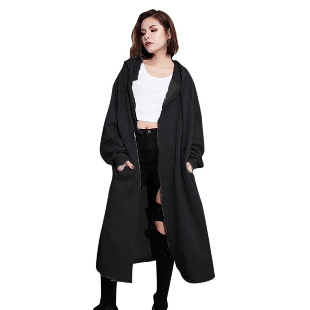 Women Long Coat Oversized Loose Hooded Coat Jacket Zipper Outwear Sportswear Keep Warm Plus Size Jacket Pullover Sweatshirts T200904