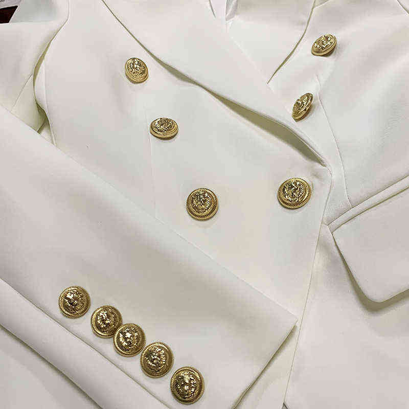 TOP QUALITY White Blazer Women Slim Elegant s Jacket Women's Fitting Metal Lion Buttons Double Breasted Femme 211122