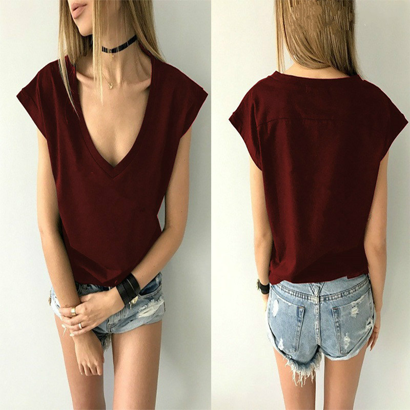 Summer T Shirt Women Short Sleeve V Neck Loose Casual Sexy Women T Shirt Camisetas Feminina Lady Simple Tops 210302