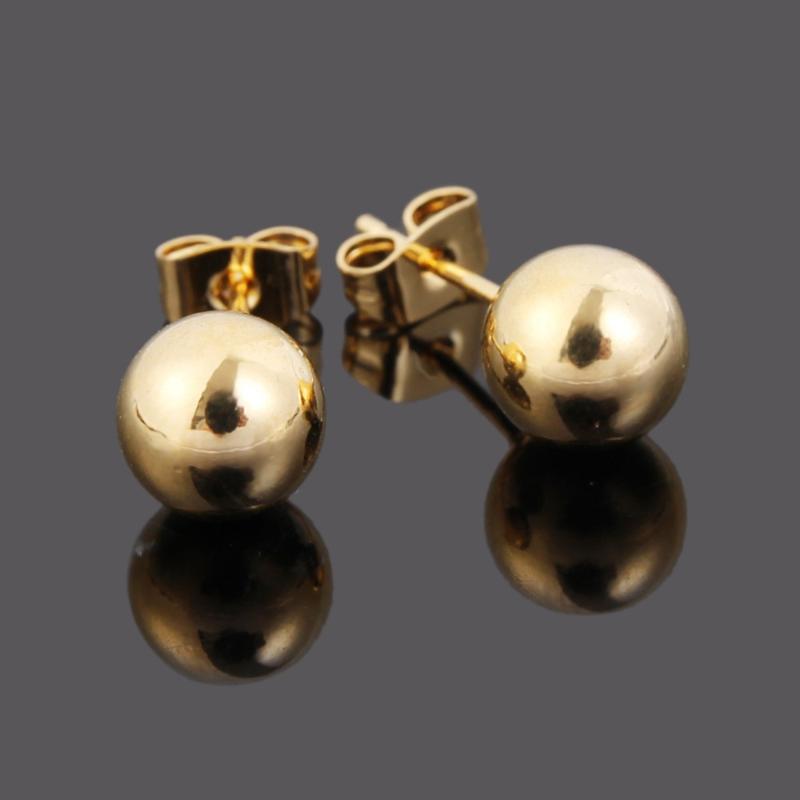 Stud Charm 4mm 6mm 8mm 10mm Ball Earring Yellow Gold Color Shape Classic Design Earrings For Women