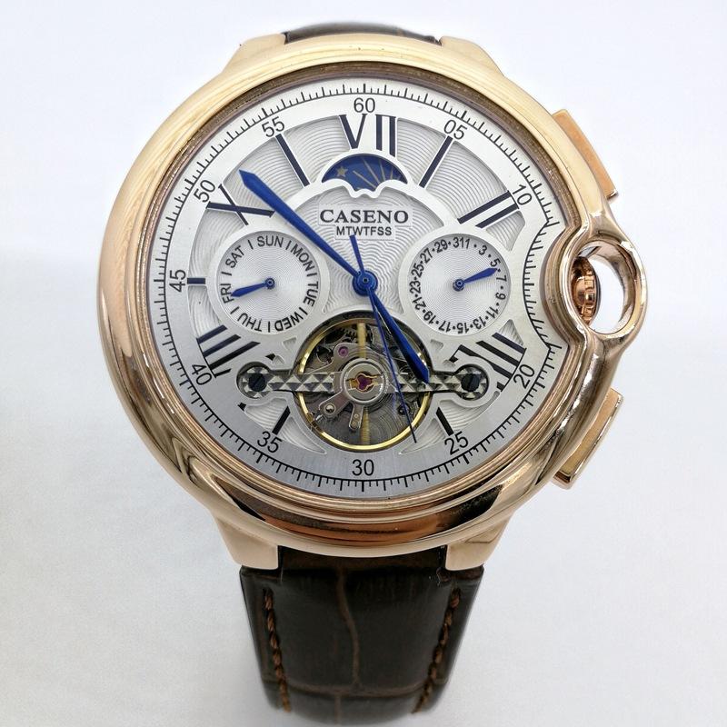 Wristwatches Mechanical Watches For Men Fashion Moon Phase Tourbillon Automatic Watch Relojes Para Hombre Designer Self Winding Mens, C1