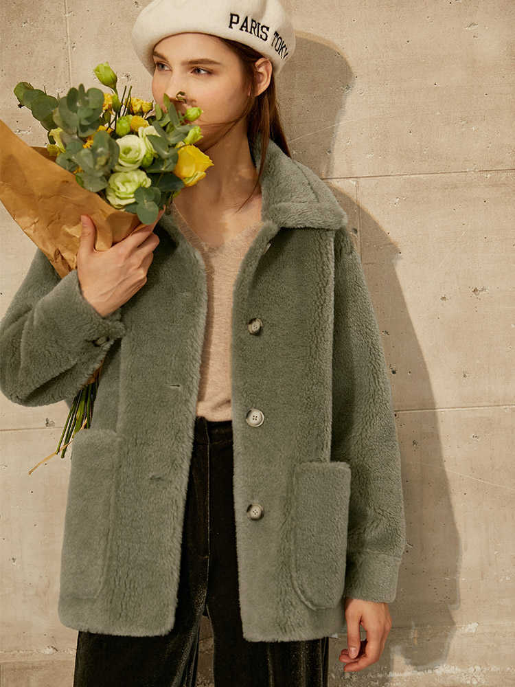 Minimalism Winter Coat Women Fashion Double-faced Fur Thick Lapel Single-breasted Warm Women's Woolen 12040297 210527