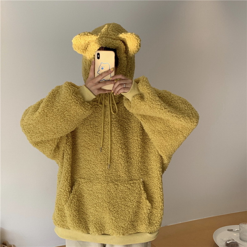 QRWR Women Hoodie Korean Style Winter Casual Cute Kawaii Warm Sweatshirt Loose Female Pocket Oversized Hoodies for Girls 201112