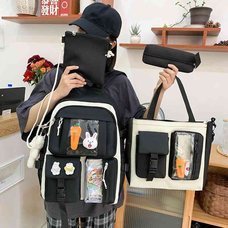 4 Pcs Sets Children's School Backpack Kawaii Women's Bookbag Bags For teens Girls mochilas 210809
