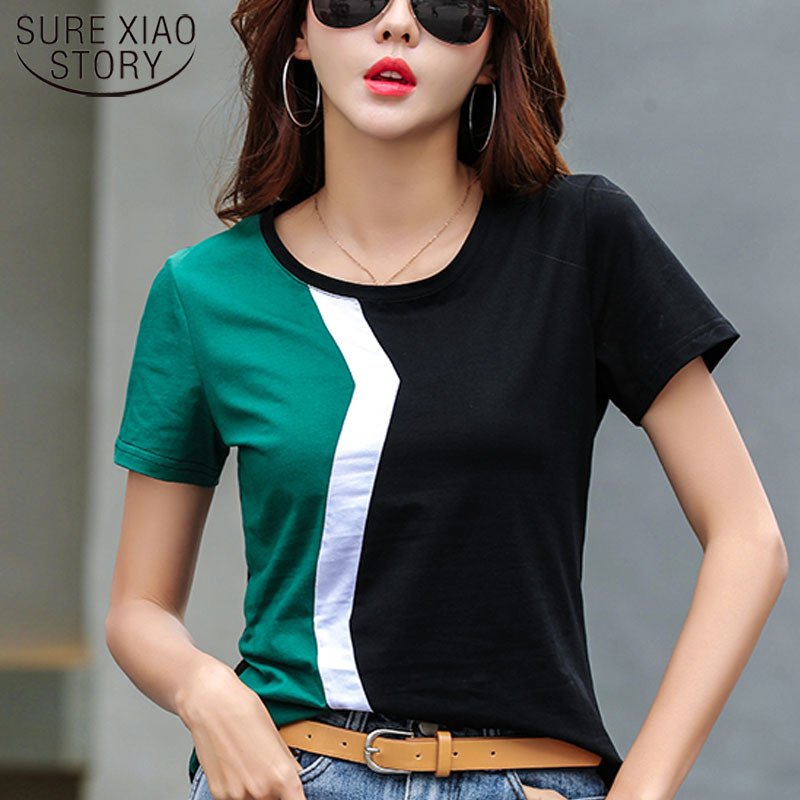 Simple Stitching Female Shirt Casual Women Tops Spring Summer Cool Short Sleeve Shirt Korean Style Fashion Blusas 3189 210306