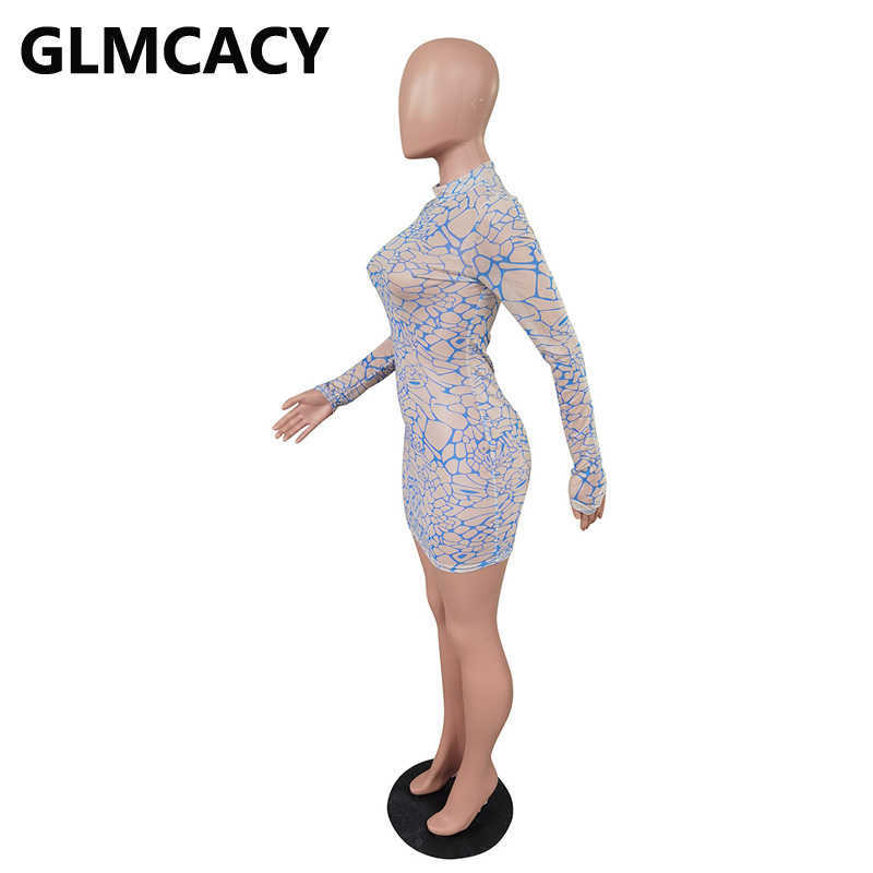 Women Long Sleev Mesh Dress Sexy Bodycon Party Club Dresses 210702