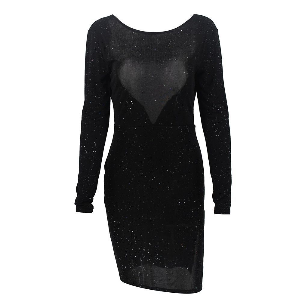 Glitter Long Sleeve Bodycon For Women, Sequined Black Party Club Dress B4