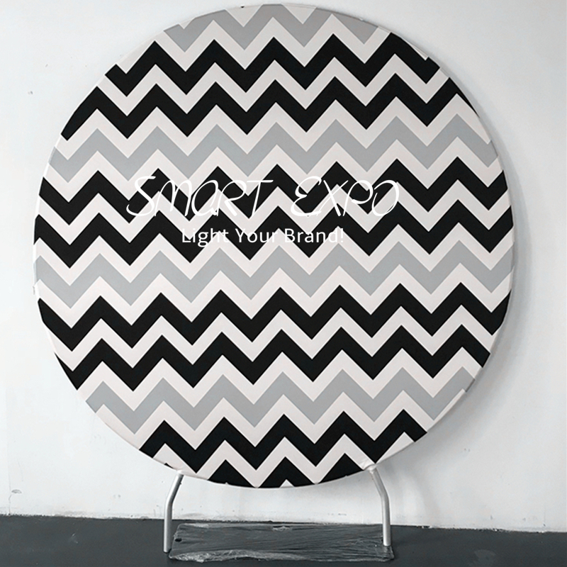 Retail Supplies Birthday Party Backdrop Event Decoration Wall Display with Circle Fabric Graphic Steel Base and Portable Carry Bag