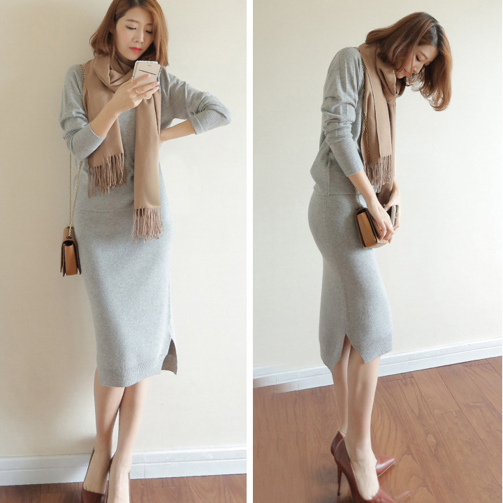 autumn winter New Women Cashmere sweaters and Knitting Package Hip Skirts two Piece Sets Female Dresses knitted Suit 201008