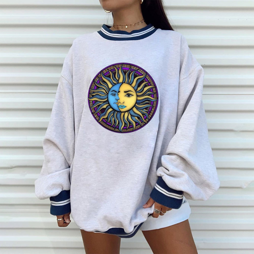 Casual Sun Print Hoodies Women Female Autumn Winter Harajuku Pullovers Long Sleeve Plus Size Sweatshirt Womens Streetwear 201113