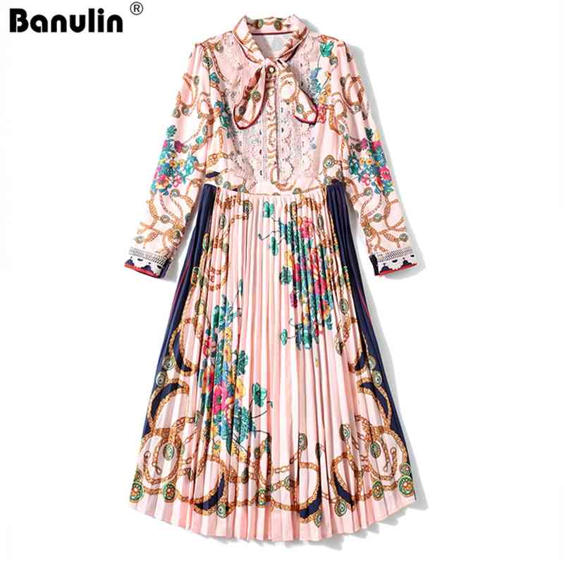 Runway Bow Tie Elegant Dress Autumn Women Chic Floral Print Lace Patchwork Long Sleeve Mid-Calf Pleated Pink 210603
Runway Bow Tie Elegant Dress Autumn Women Chic Floral Print Lace Patchwork Long Sleeve Mid-Calf Pleated Pink 210603