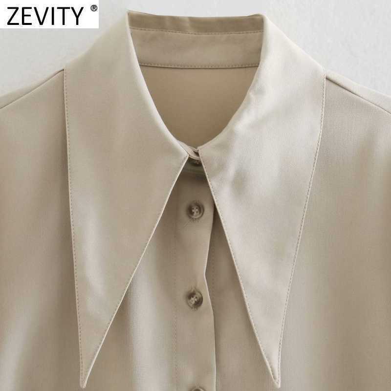 Zevity Women Safari Style Lantern Sleeve Breasted Smock Blouse Office Lady Buckle Sashes Pleat Shirt Chic Blusas Tops LS7406 210603