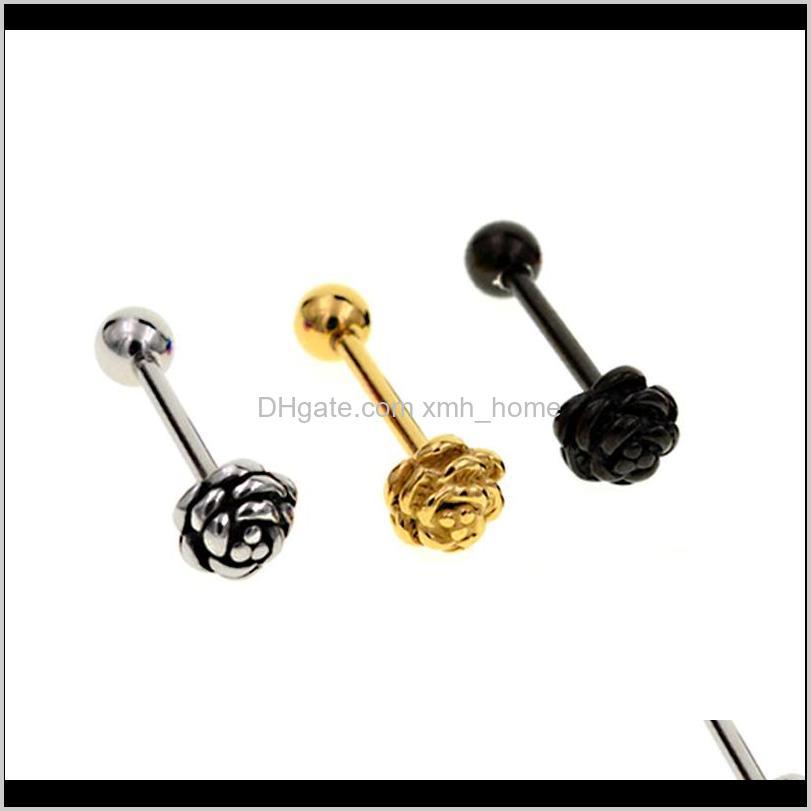 Trendy Punk Gold Black Silver 14G Titanium Steel Rose Flower Tongue Rings Tongue Nail Barbell Ring Nipple Body Piercing Jewelry Love B N2Nk3
Trendy Punk Gold Black Silver 14G Titanium Steel Rose Flower Tongue Rings Tongue Nail Barbell Ring Nipple Body Piercing Jewelry Love B N2Nk3