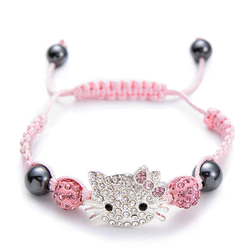 Handmade Cute Children Silver Cat Kids Girls Boys Crystal Beads Connected Braid Charm Bracelets Jewelry 20 Pcs Mix Wholesale