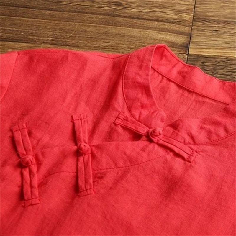 New Folk Style Summer Women Tshirt Plus Size Vintage Embroidery Stand Collar Button Tee Shirt Femme Cotton Linen Tops D349 210306