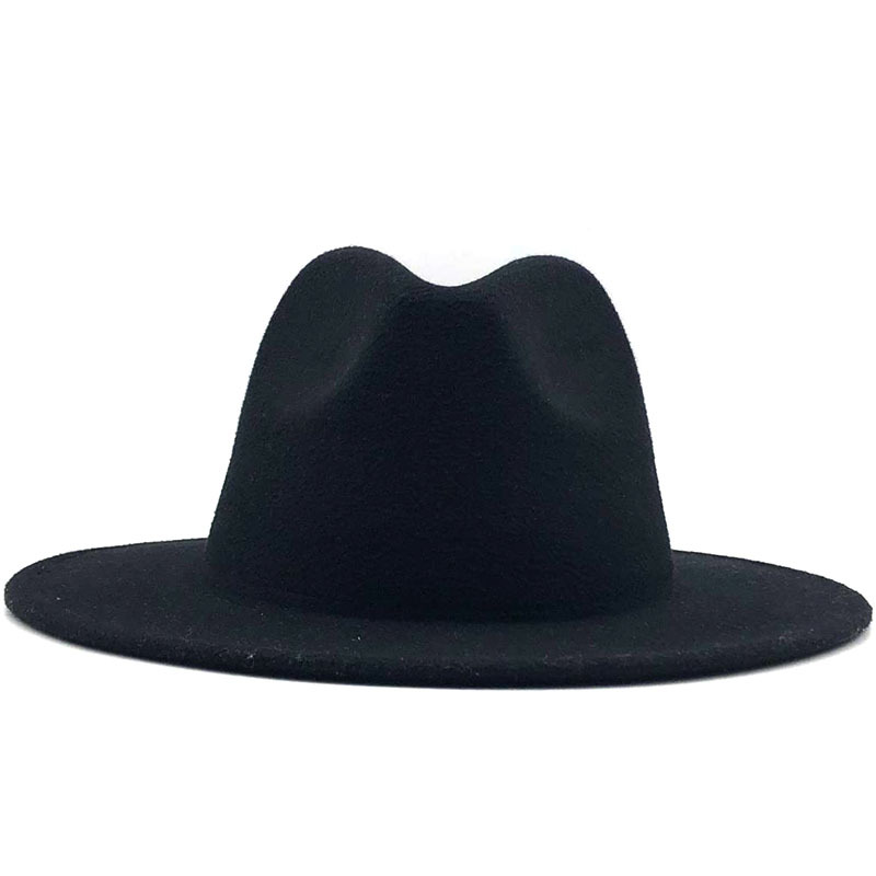 Unisex Flat Brim Wool Felt Fedora Hats with Belt Red Black Patchwork Jazz Formal Hat Panama Cap Trilby Chapeau for Men Women high quality a2