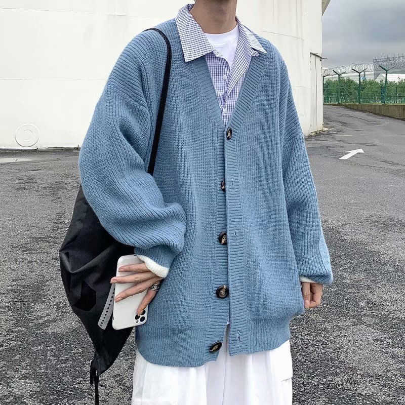 Men Cardigan Autumn Male Outwear Tops Sweaters Knit Solid Loose Casual Preppy Style Korean Fashion Knitwear Coat Pull Homme 211018