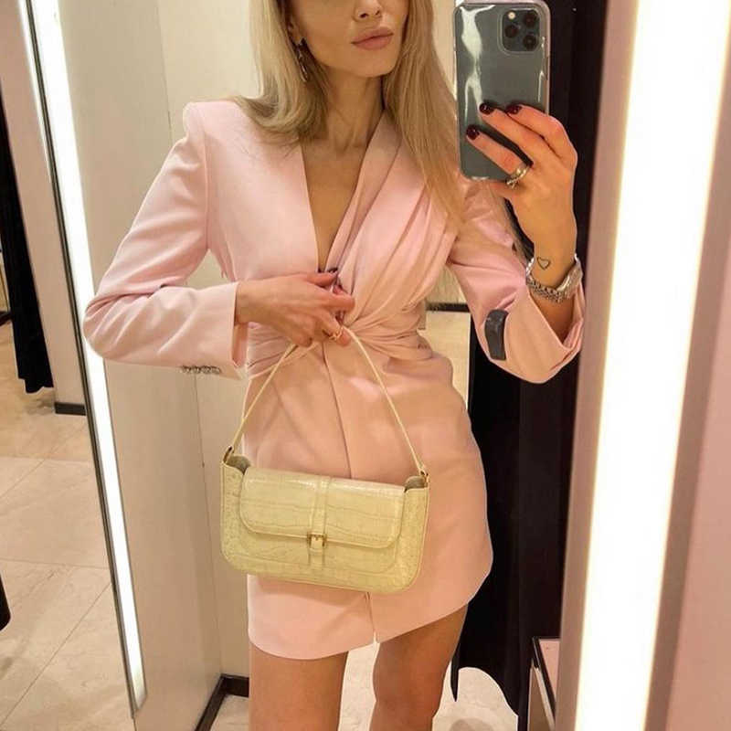 Vintage Women Elegant Pink Midi Dresses Summer Fashoin Ladies Sexy V Neck Chiffon Dress Sweet Girls Chic 210527