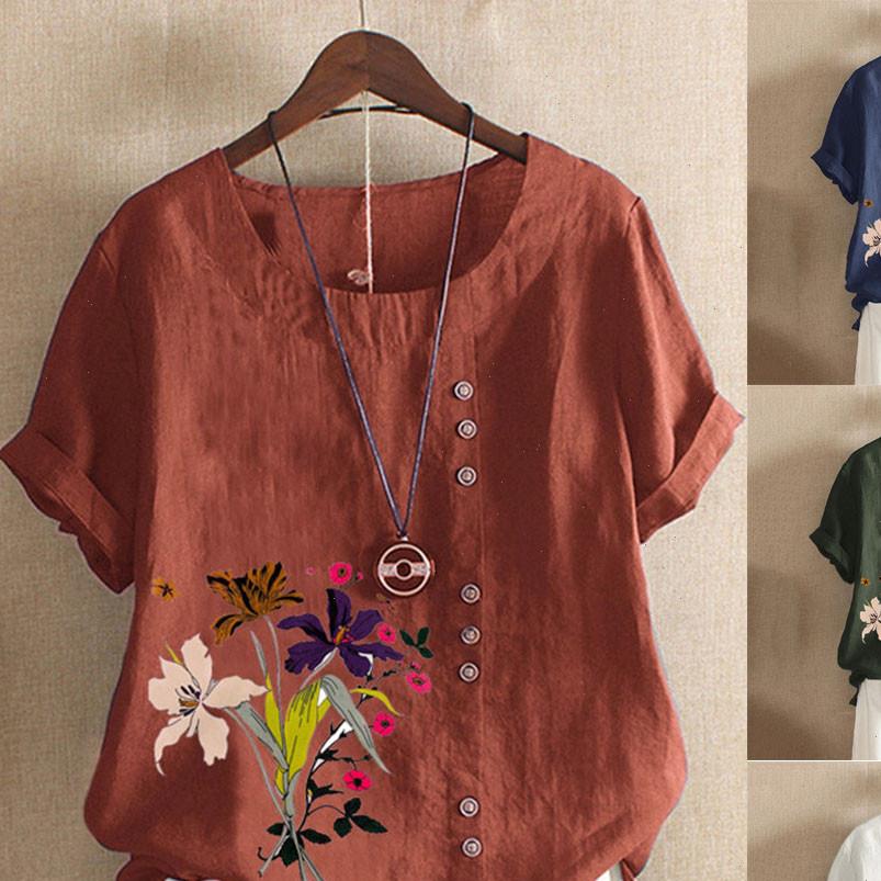 Women Casual Plus Size O Neck Floral Printed Loose Button Tunic Shirt Blouse Tops Short Sleeves for female, White
Women Casual Plus Size O Neck Floral Printed Loose Button Tunic Shirt Blouse Tops Short Sleeves for female, White