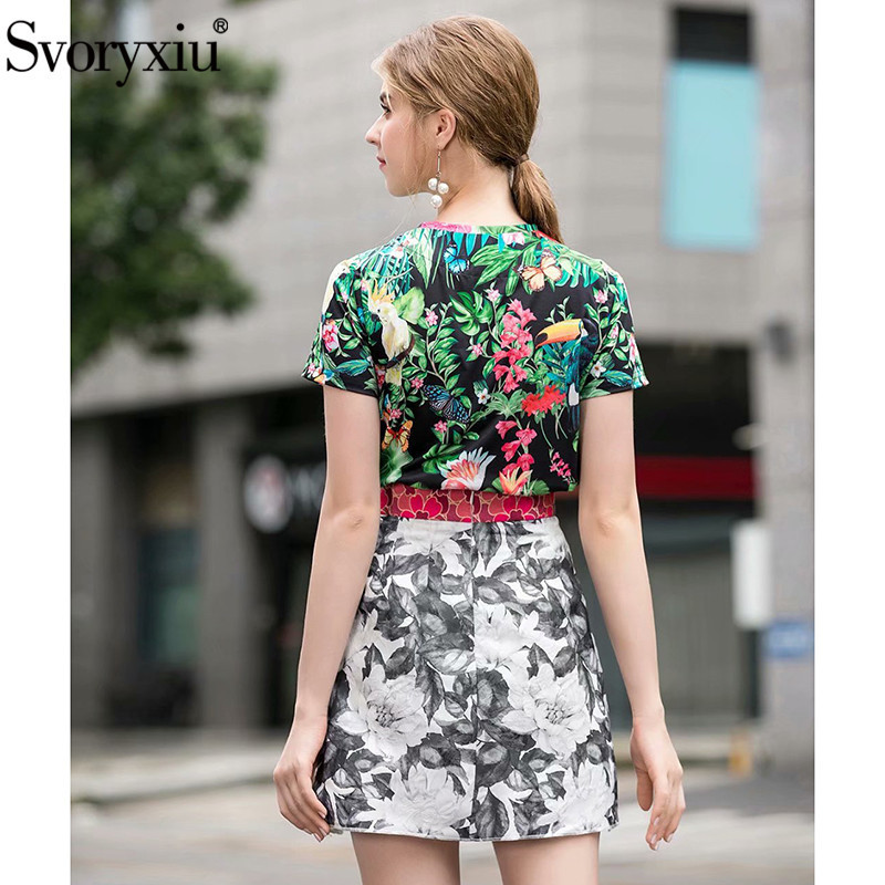 Svoryxiu Women's Summer Fashion Short Sleeve T Shirts High Quality Beaded Jungle Animal Print Plus Size Casual Tops Tees Female T200512