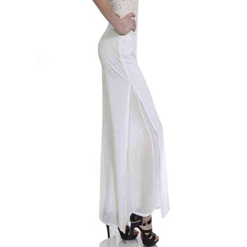 Sale Summer Female Wide Leg Pants Womens High Waist Double Layers Split Chiffon Loose Black Elegant Trousers 211115