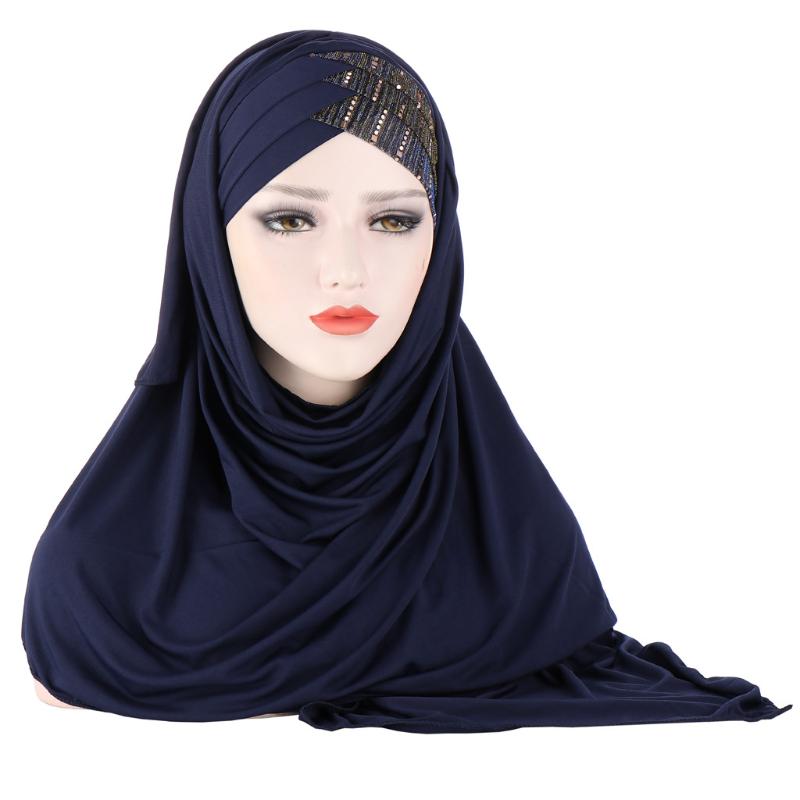 Ethnic Clothing 2021 Muslim Cotton Scarf Plain Hijabs With Bead Shawls And Wraps Femme Musulman Hijab Ready To Wear Turban Women Head Scarve