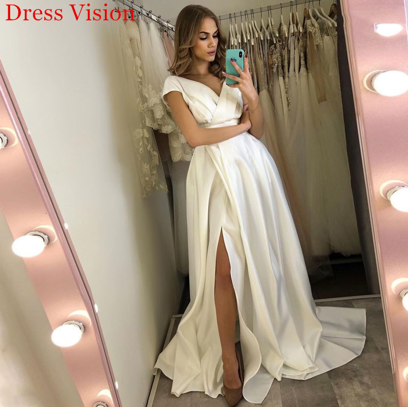 2021 Elegant Satin Wedding Vestido Noiva V-neck Short Sleeves Robe De Mariage Suknia Lubna Vkpg, Ivory
2021 Elegant Satin Wedding Vestido Noiva V-neck Short Sleeves Robe De Mariage Suknia Lubna Vkpg, Ivory