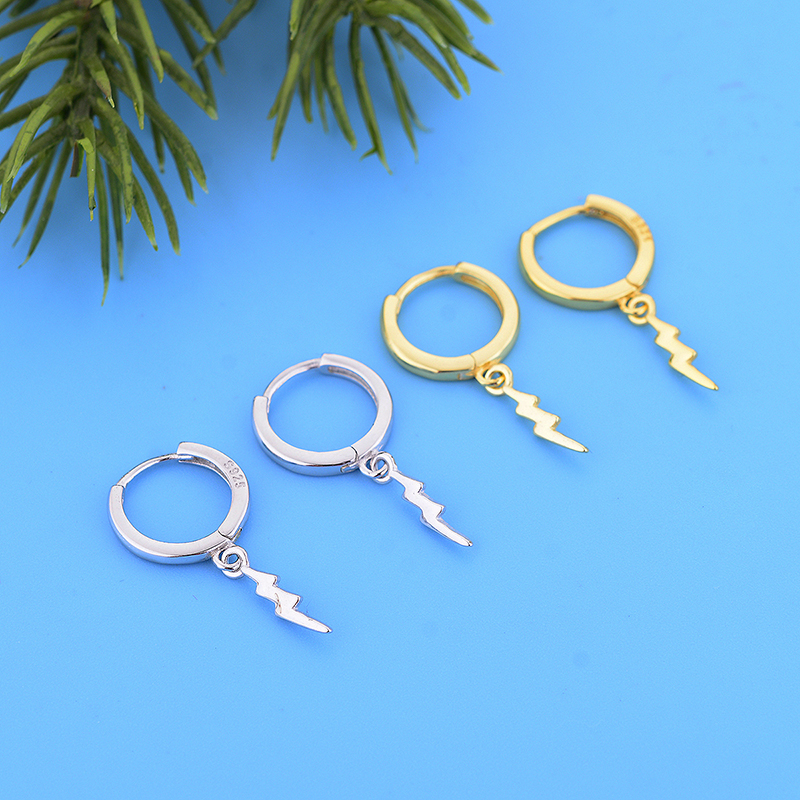 Hot Sale Women Authentic Fashion 925 Sterling Silver Lightning Stud Earrings Girls Silver Gold Hoop Earrings Fine Jewelry Gift Moda Bijoux
