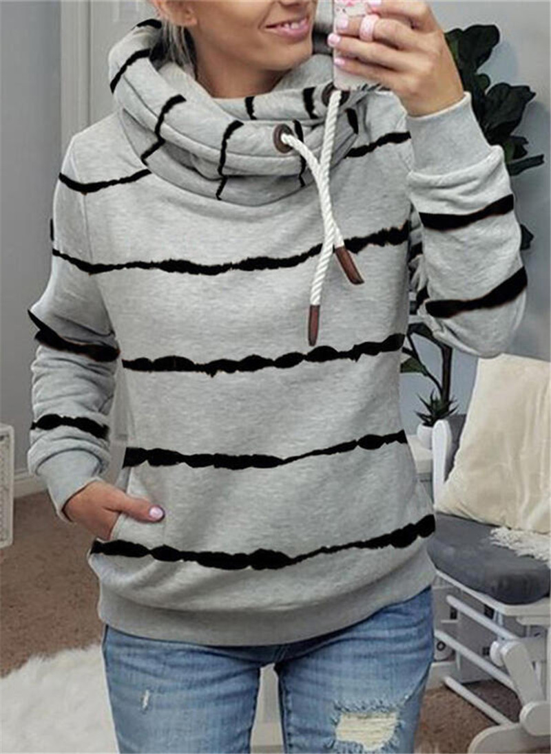 Women's Hoodies Sweatshirts European and American autumn winter printed hooded fleece striped sweater