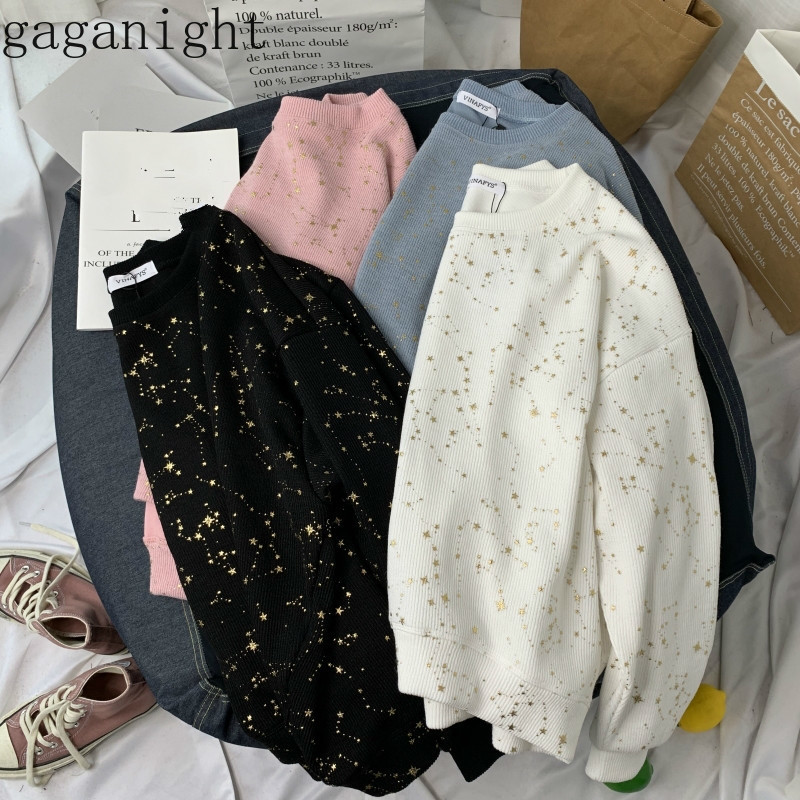Gaganight Korean Ins O Neck Pullover Sequined Patchwork Hoodies Women Loose Causal Long Sleeve Casual Sweatshirt Spring X2595 201202