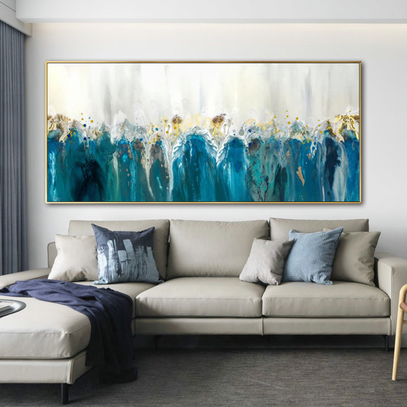 Abstract Green Canvas Painting Wall Art Pictures For Living Room Modern Home Decor Golden Nordic Posters And Prints Wall Decor