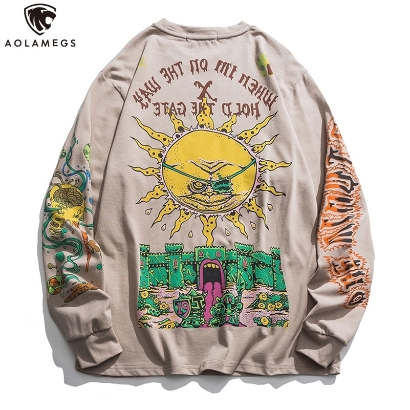 Aolamegs Hip Hop Sweatshirt Colorful Cartoon Demon Print Pullover Cotton Cozy Retro High Street Hipster Hoodie Streetwear Autumn 201020