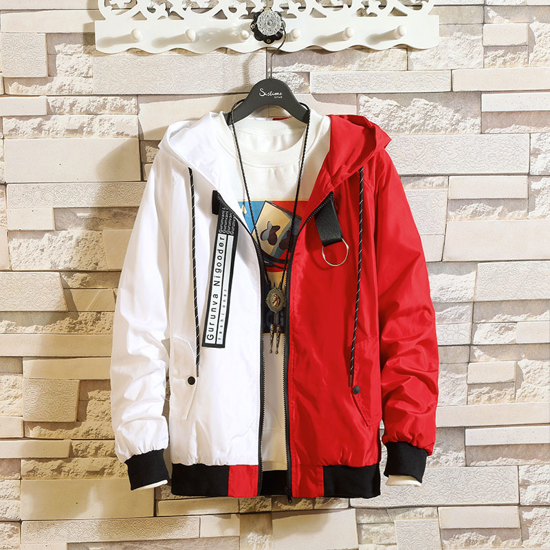 Hip Hop Mens Hooded Windbreaker Jacket Autumn Casual Vintage Color Block Loose Track Hoodie Jacket Coats Streetwear HipHop 201127