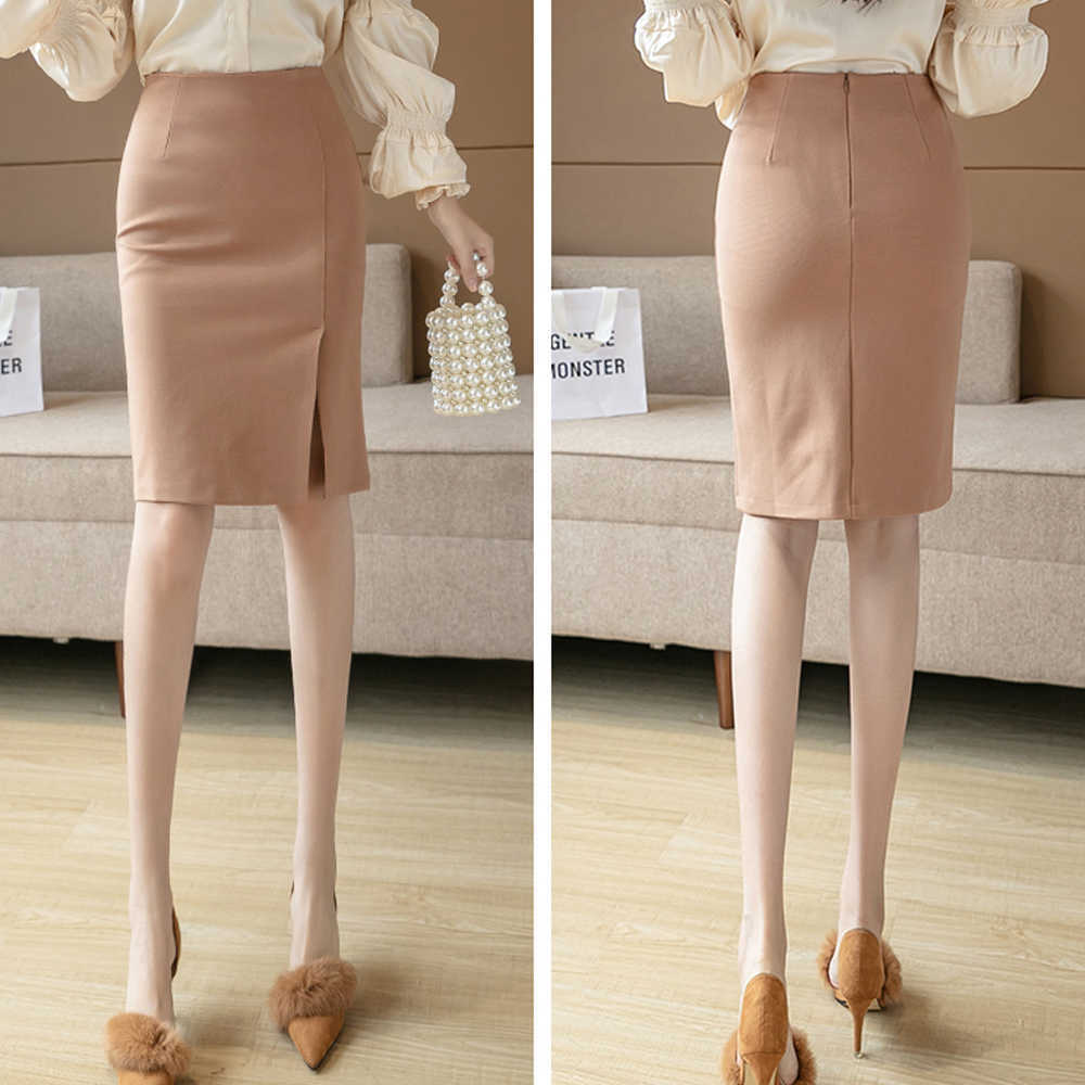 All-Match Knee-Length High Waist Pencil Skirts Women Comfortable Elastic Fabric Large Size Office Skirt Female Casual Clothing 210619
