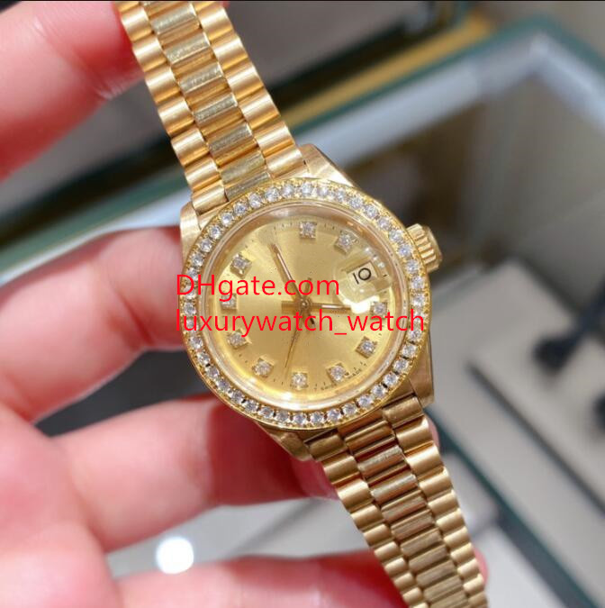 Luxury Women Diamond Watches Classic Sapphire Glass 69178 31mm Big Magnifier Calendar Mechanical Yellow Gold Steel Bracelet Watch