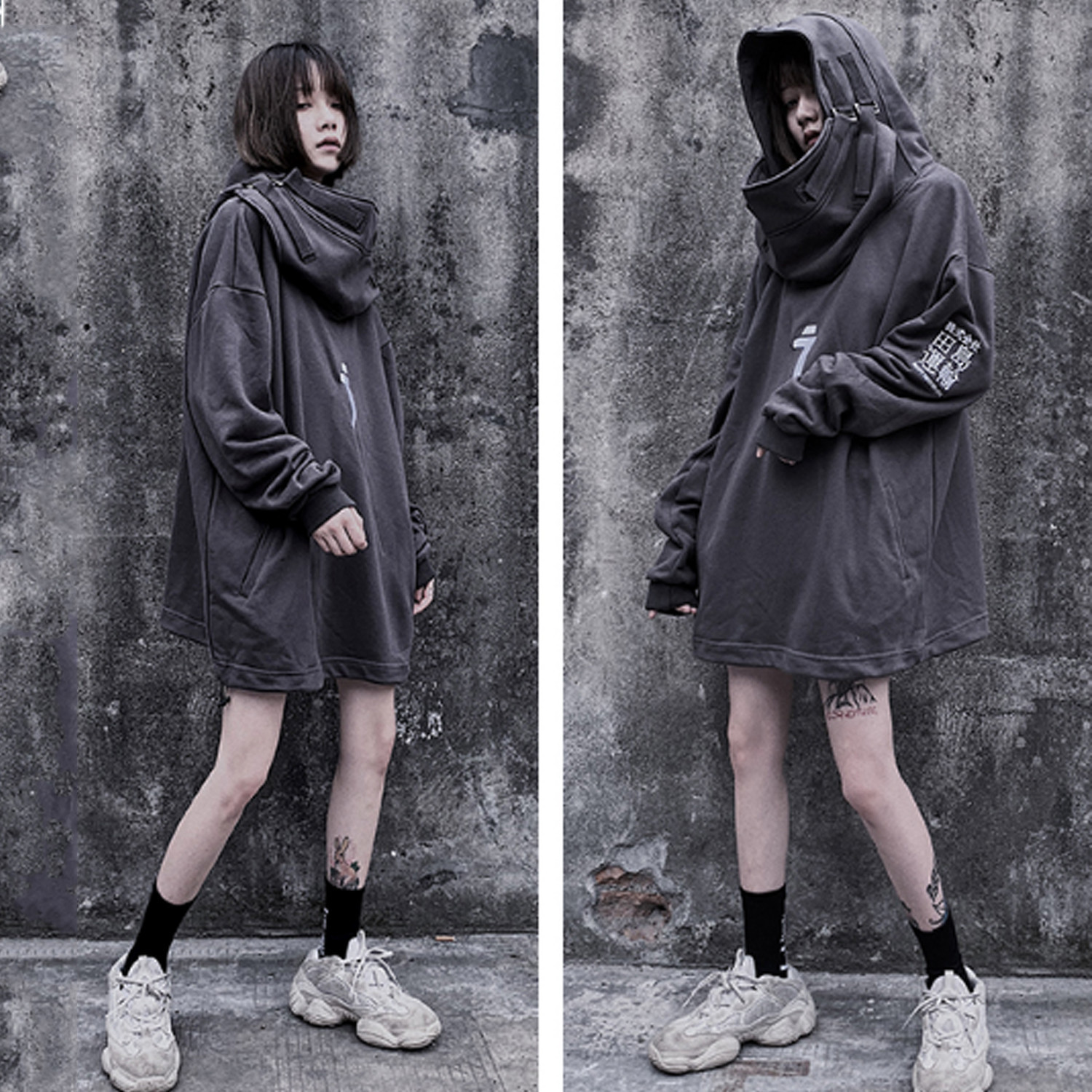 11 BYBB'S DARK Japanese Streetwear Hoodie Men Harajuku Neck Fish Mouth Pullovers Sweatshirts Oversized Hip Hop Hoodies Techwear 201127