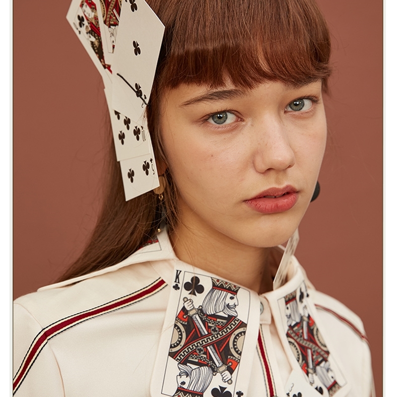 Women Blouse Shirt Female New Spring Special King Card Print Collar Shirts Cool Woman Tops Ladies Party Long Sleeve Shirts NS634 210225